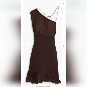 FRAME Asymmetric ruffled ponte and silk crepe de chine mini dress （NWT)